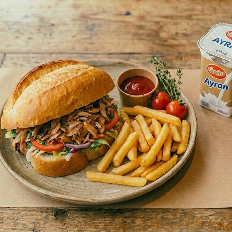 TAM EKMEK ARASI TAVUK DÖNER (110 gr.) & AYRAN MENÜ