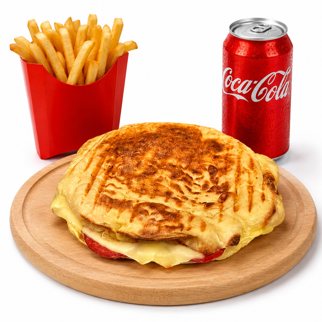 Bazlama Sucuk Kaşarlı Tost + Patates + İçecek