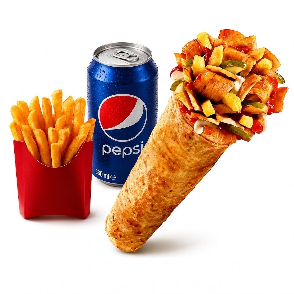Tavuk Döner Dürüm + Patates + 33cl Pepsi Kola