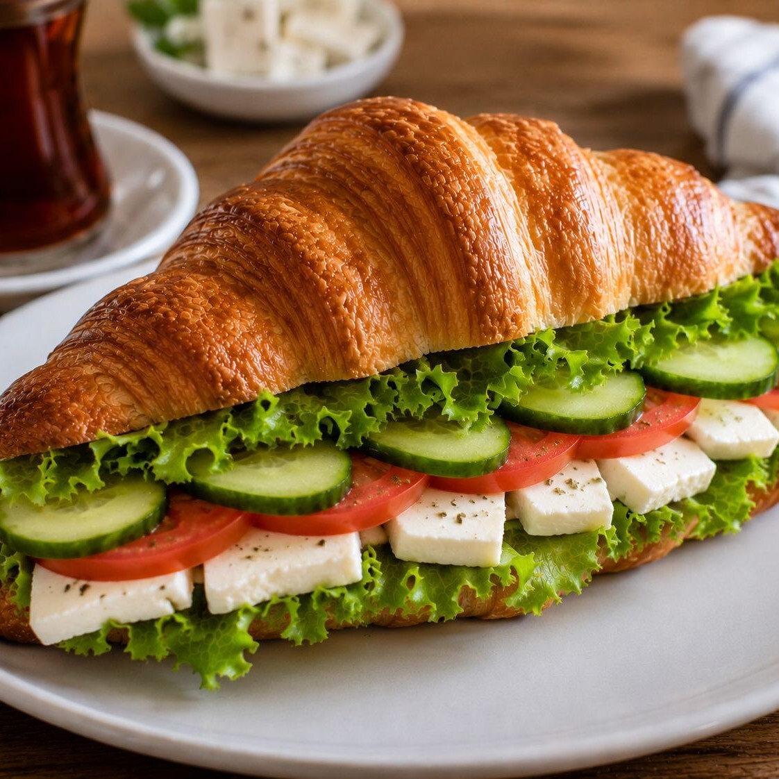 Kruvasanda Beyaz Peynirli Soğuk Sandviç