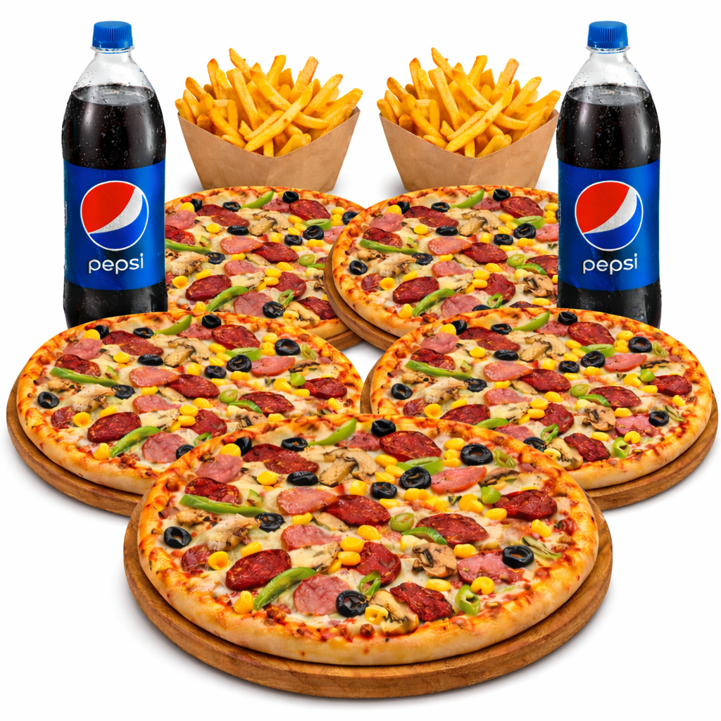 5 ottoman pizza(Orta) & 2 adet 1Lt Pepsi & 2 Orta boy patates kızartması