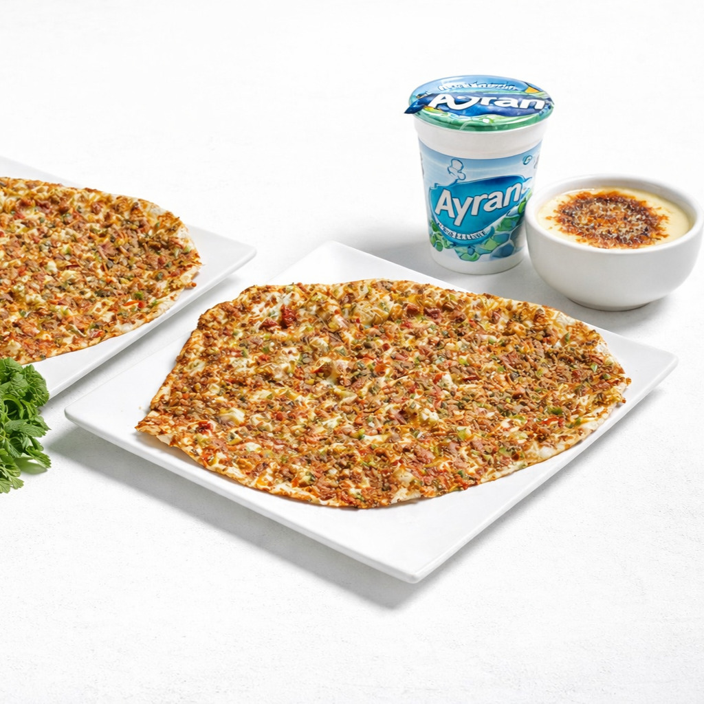 İki Lahmacun +Ayran +Sütlaç