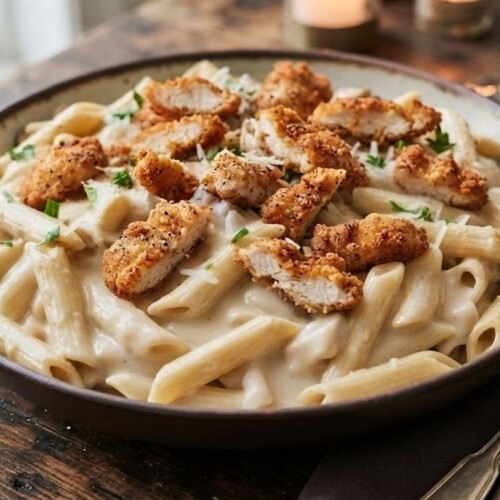 Kremalı Trüf Mantar Soslu Çıtır Tavuklu Penne