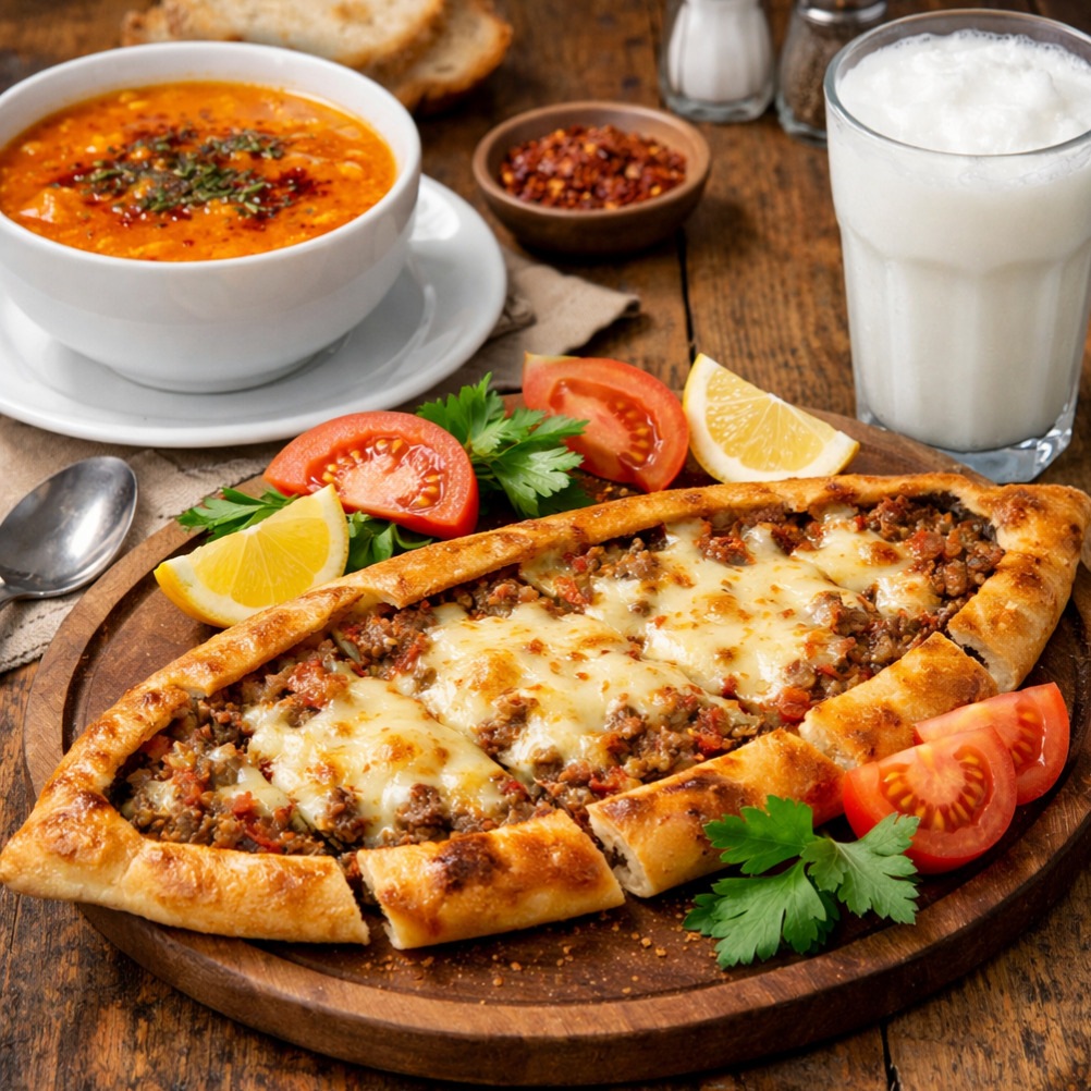 Kıymalı Pide Ayran Çorba
