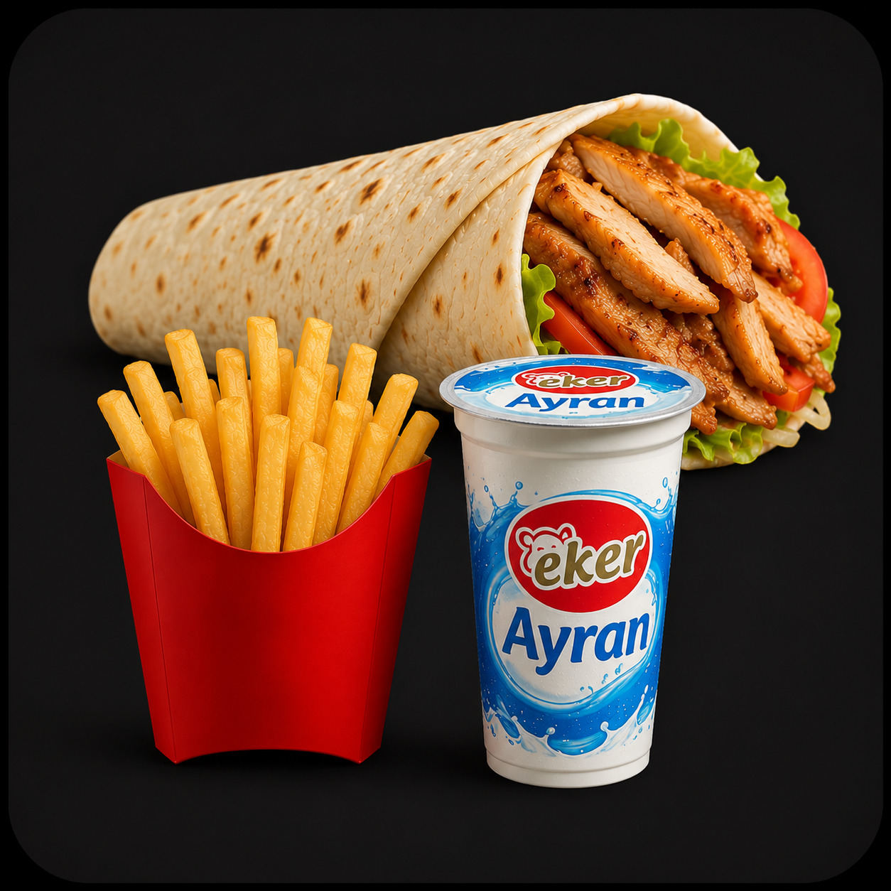 Tavuk Döner Dürüm Ayran Menü