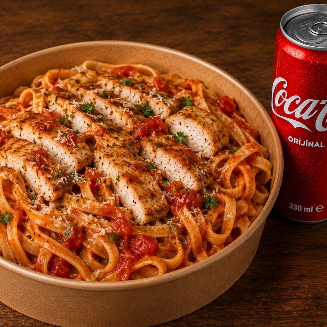 Tavuklu Domates Soslu Fettuccine + İçecek
