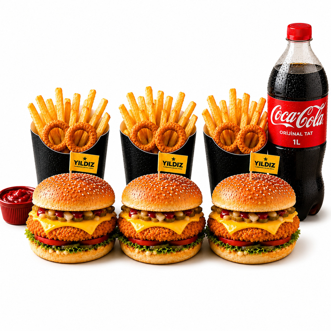 3’lü Jumbo Çıtır Tavuk Burger + 1 Litre Cola