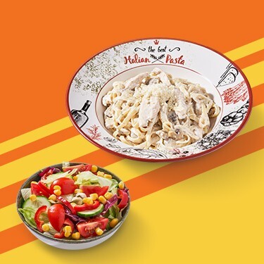 Parmesanlı Tavuklu Fettuccine Alfredo & Salata