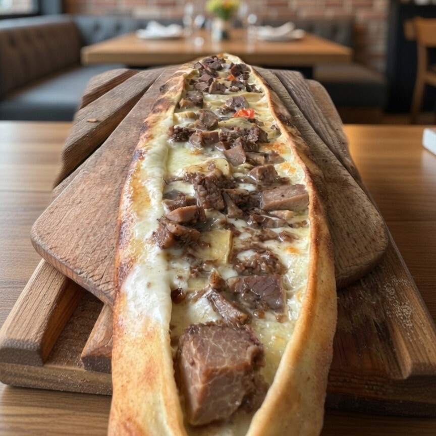 Kavurmalı Kaşarlı Pide açık