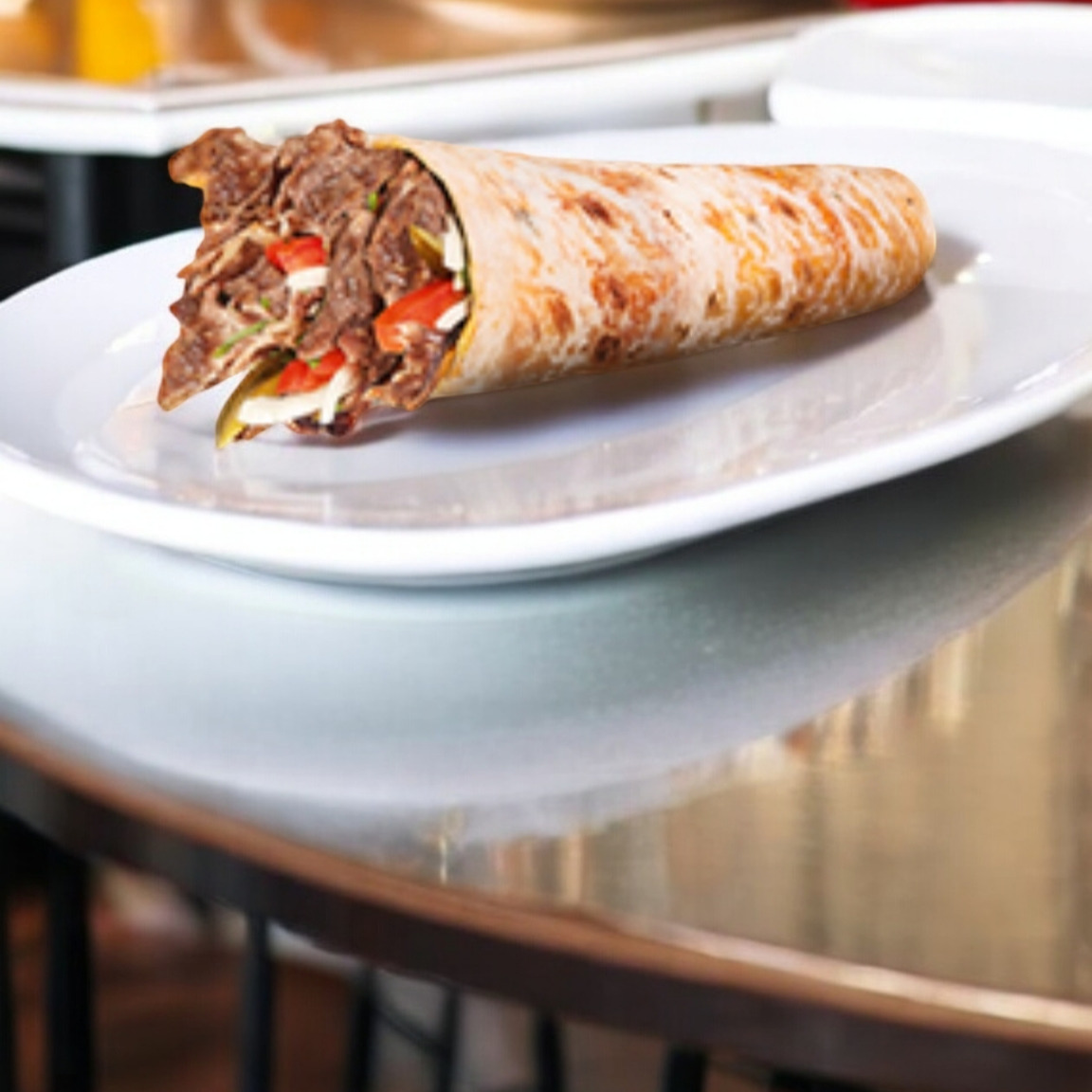 Et Döner Dürüm Közde Tereyağıyla Pişirilmiş Özel Yaprak Yaprak Köz Et Döner Dürüm