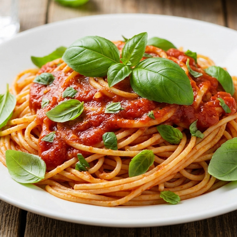 Domates Soslu Taze Fesleğenli Spaghetti