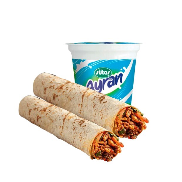 Tantuni Lezzet Menüsü 2 Tantuni Dürüm + Sütaş Ayran (29,5 Cl.)