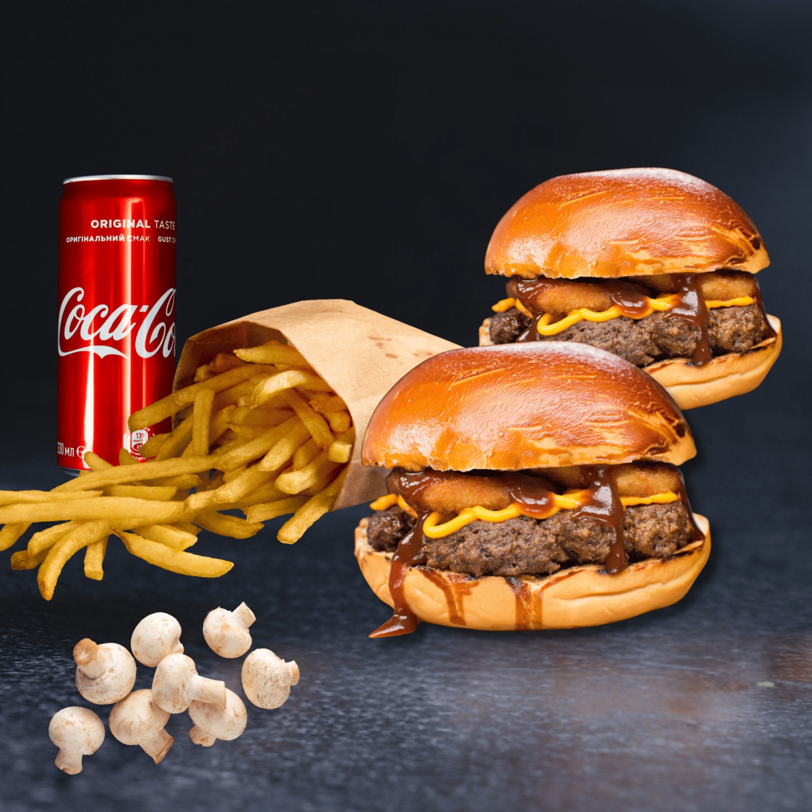 İkili Jr. Mantarlı Cheddar Et Burger Menü