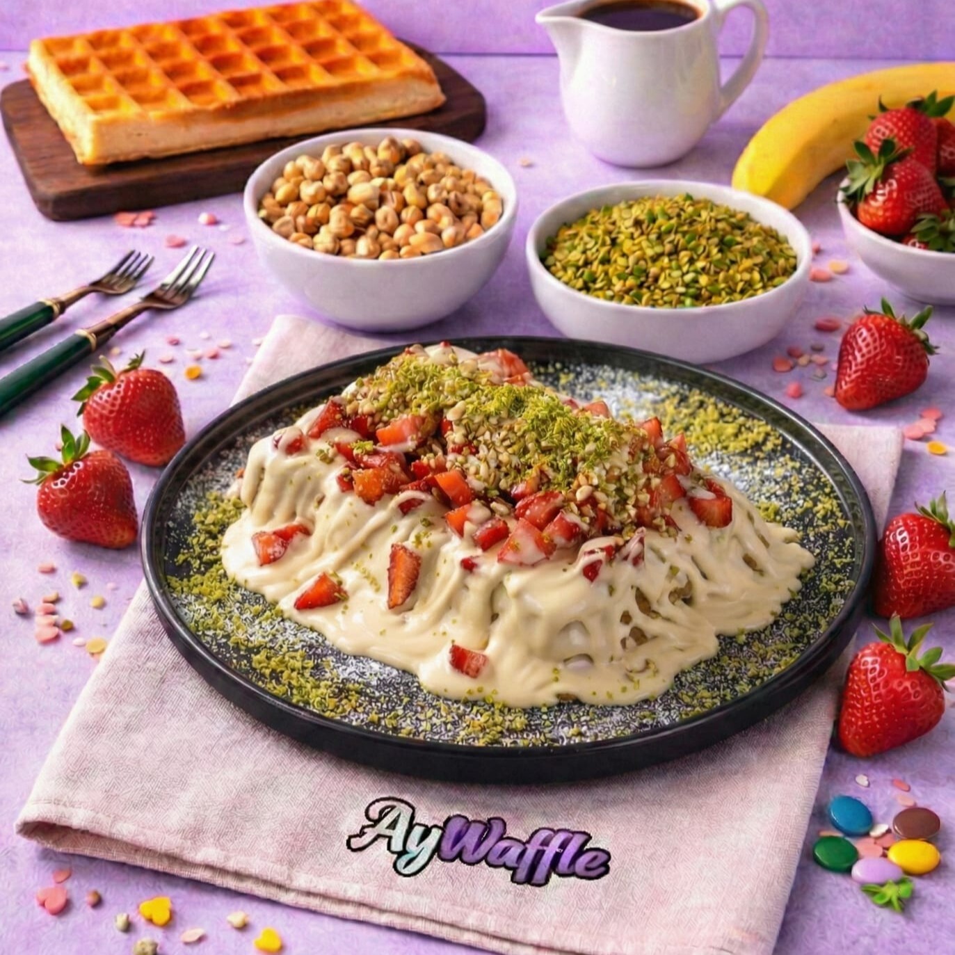 Beyaz Çilek Waffle