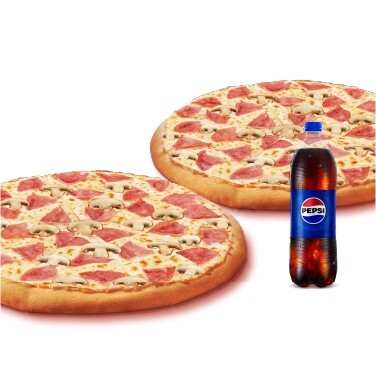 2 Adet Büyük Boy Pizza + İçecek (1 L.)