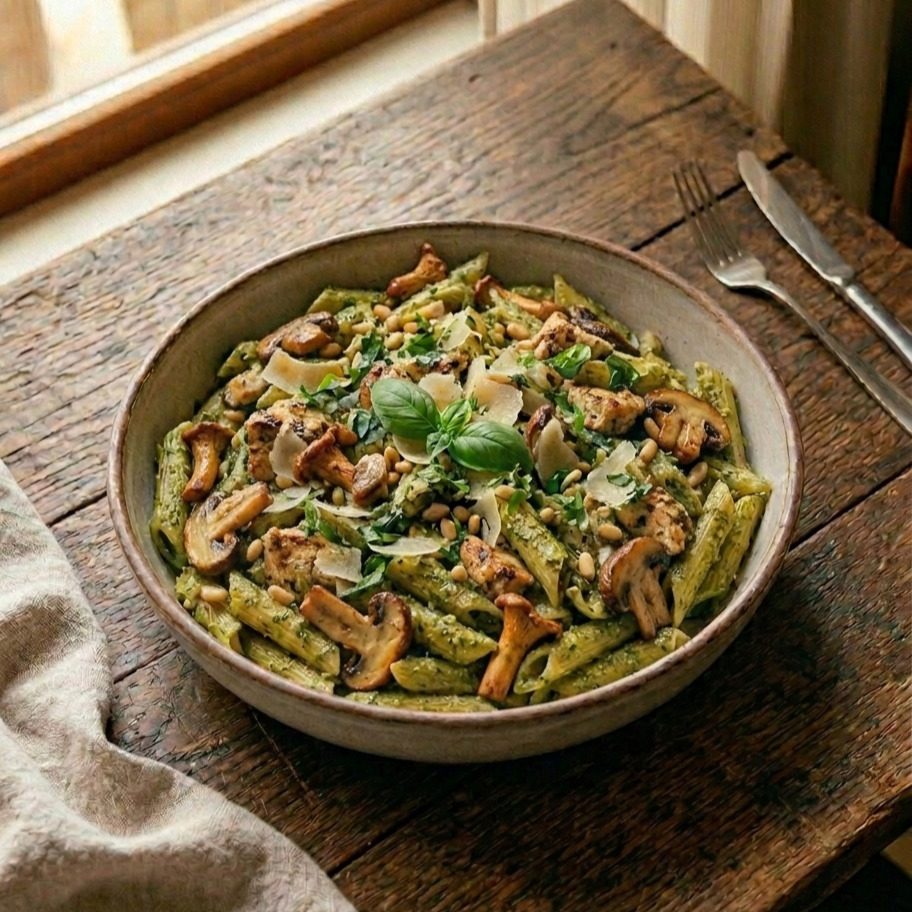 Pesto Soslu Tavuklu Mantarlı