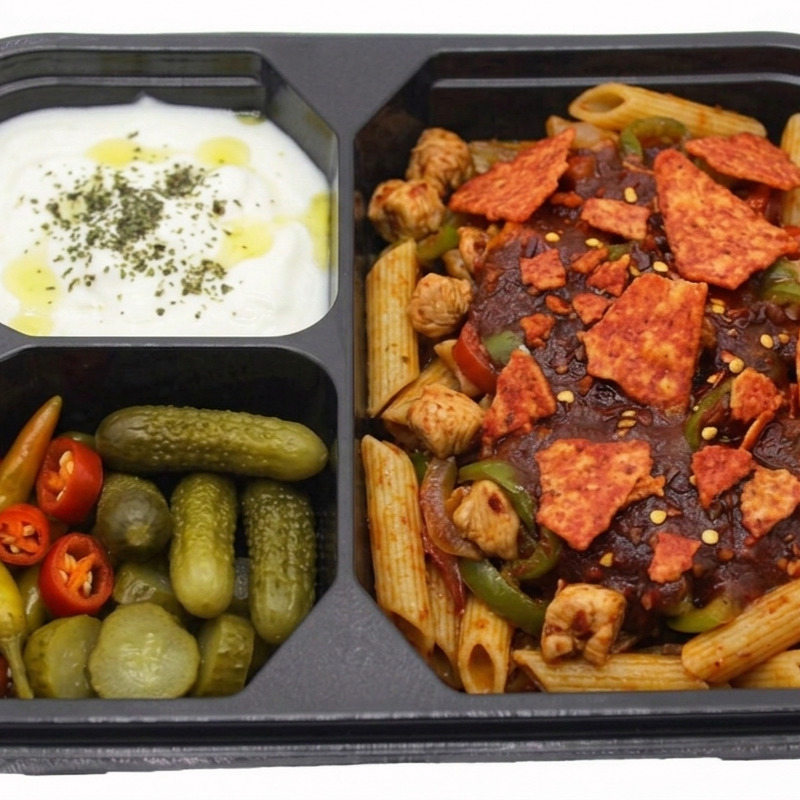 Acı Soslu Doritoslu Tavuk Soteli Makarnalı