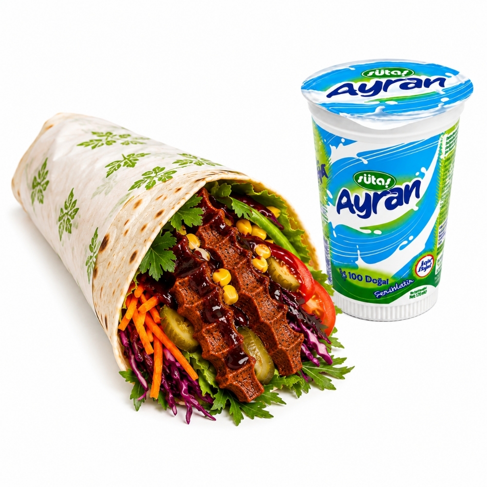 Çiğ Köfte Dürüm 100 gr + Sütaş Ayran (175 ml)