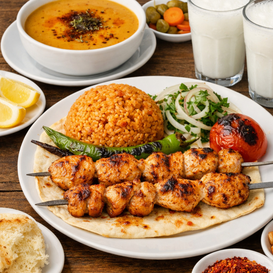 Tavuk Şiş+Çorba+Ayran+Salata