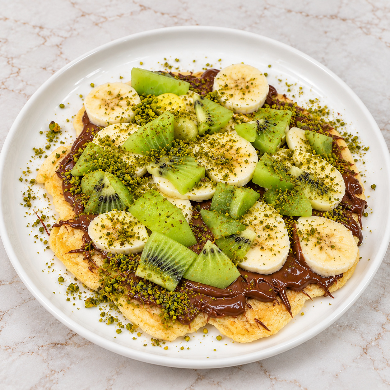 Antep Fıstıklı, Muzlu & Kivili Çikolatalı Waffle