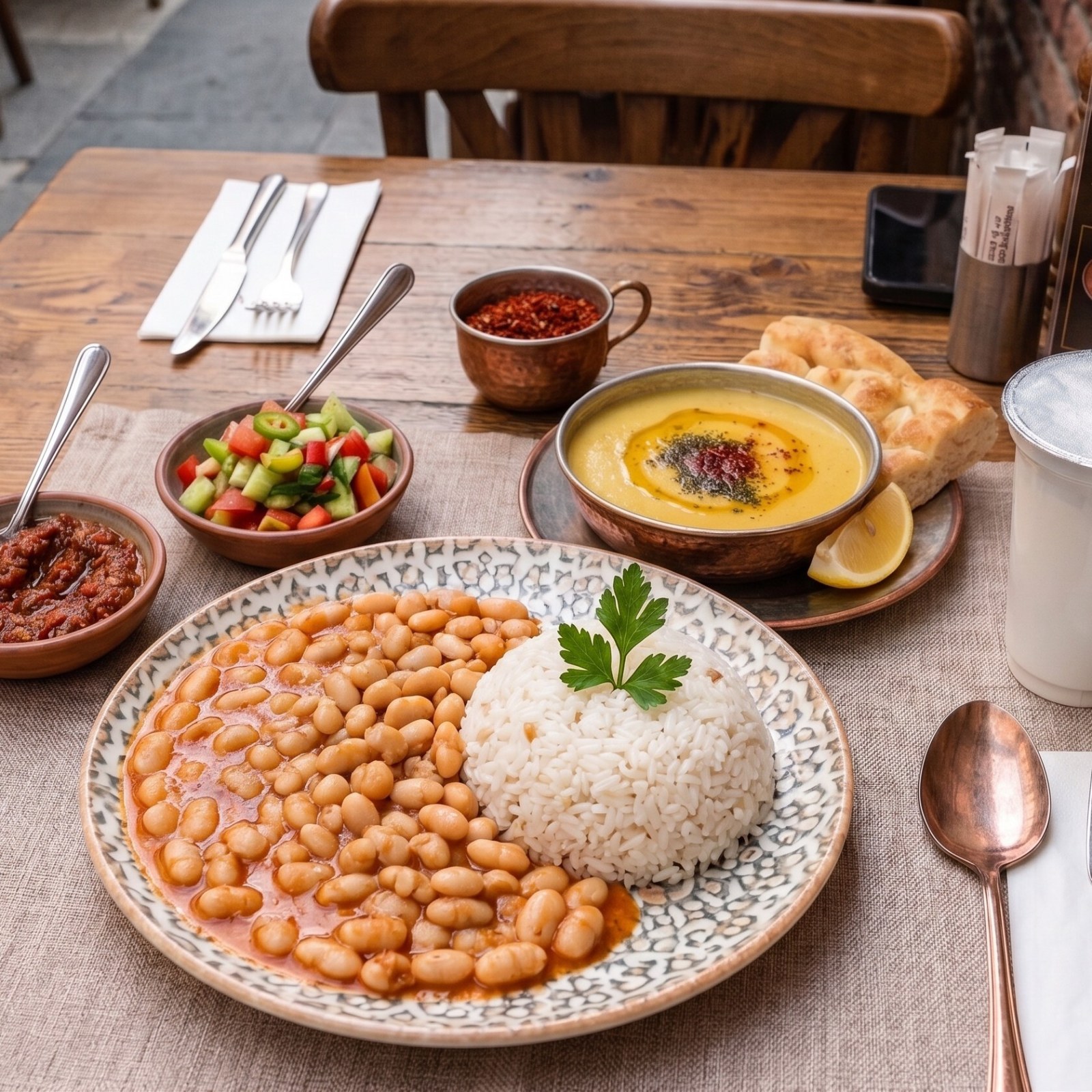 Kuru Fasulyeli Pilav + Mercimek Çorbası + Ayran