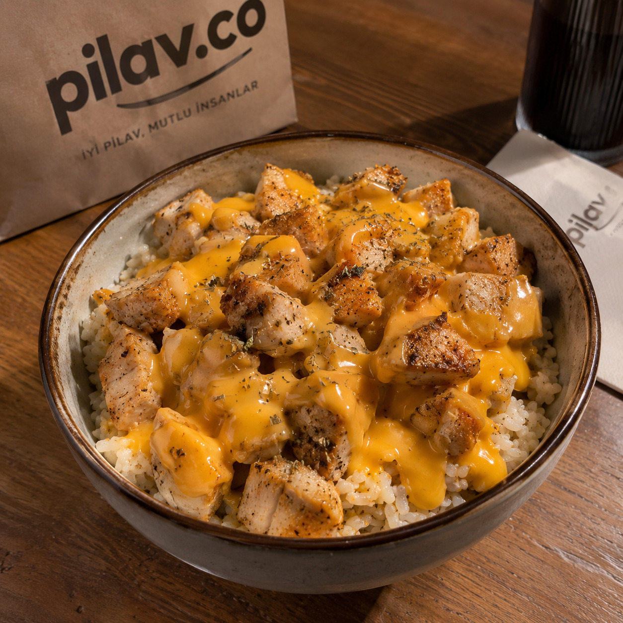 Pilav Üstü Cheddar Soslu Tavuk