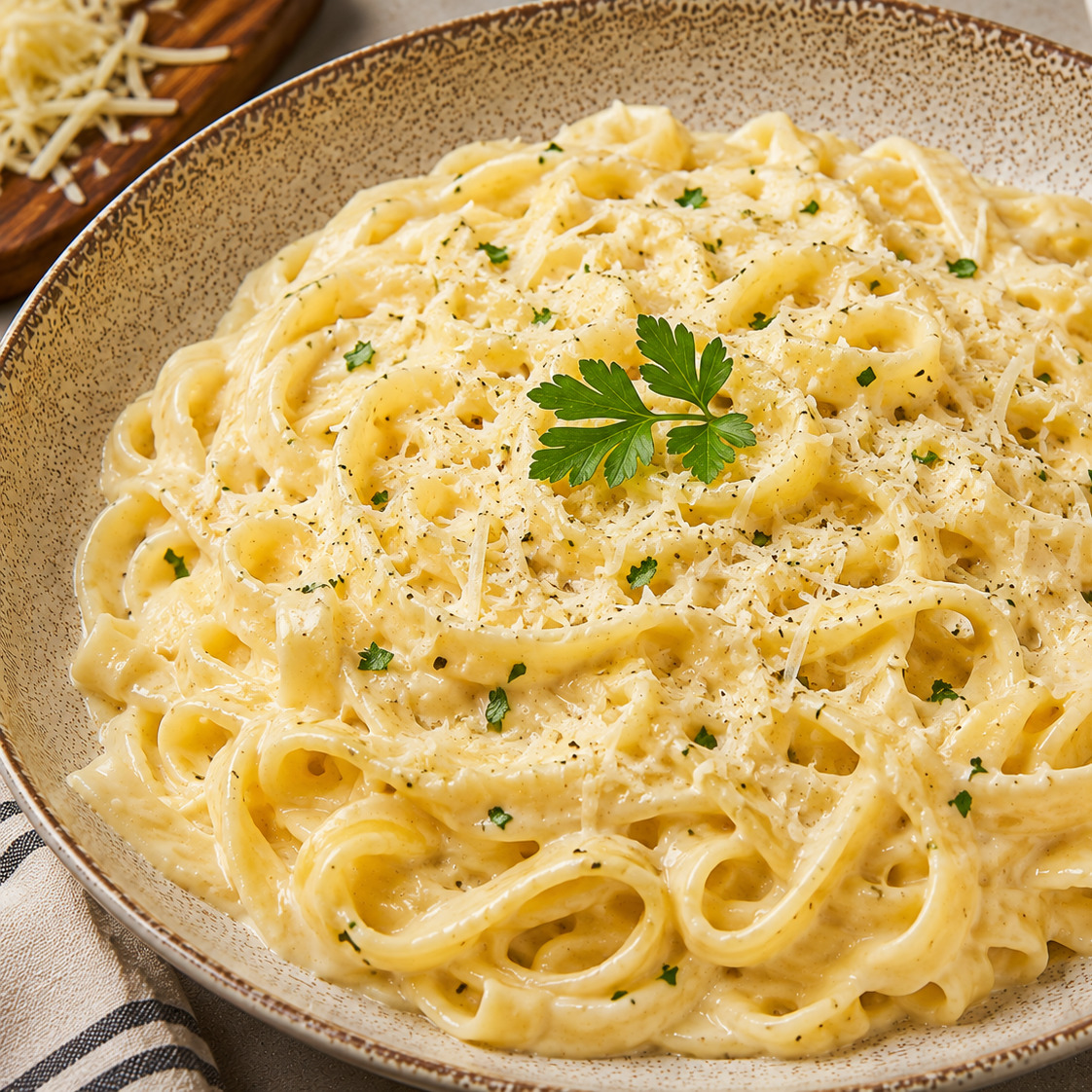 kaşar peynirli Kremalı Fettuccine Alfredo Makarna