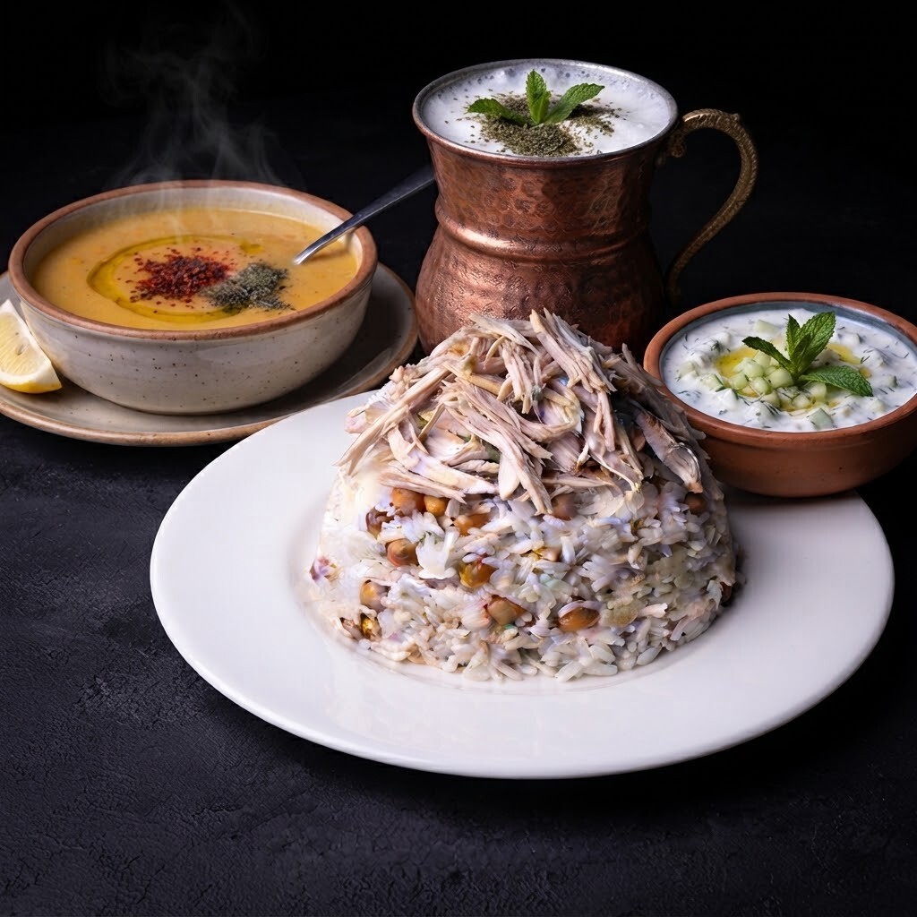 Sporcu Menü: 1 porsiyon bol tavuklu, mercimek çorbası, CACIK YADA AYRAN