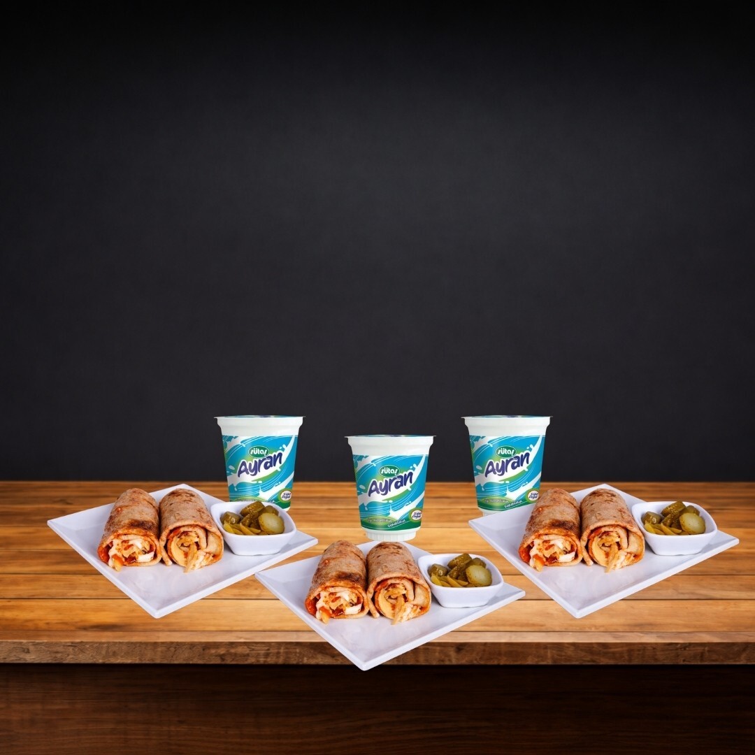 3 Kişilik Tavuk Döner Dürüm & Ayran Menü
