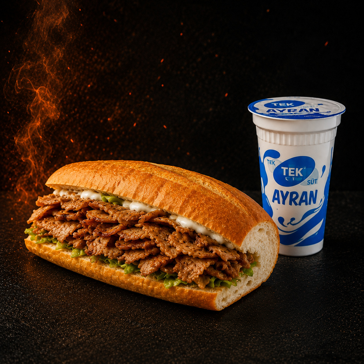 3 Çeyrek Tavuk Döner + Tek Süt Ayran (170 ml)