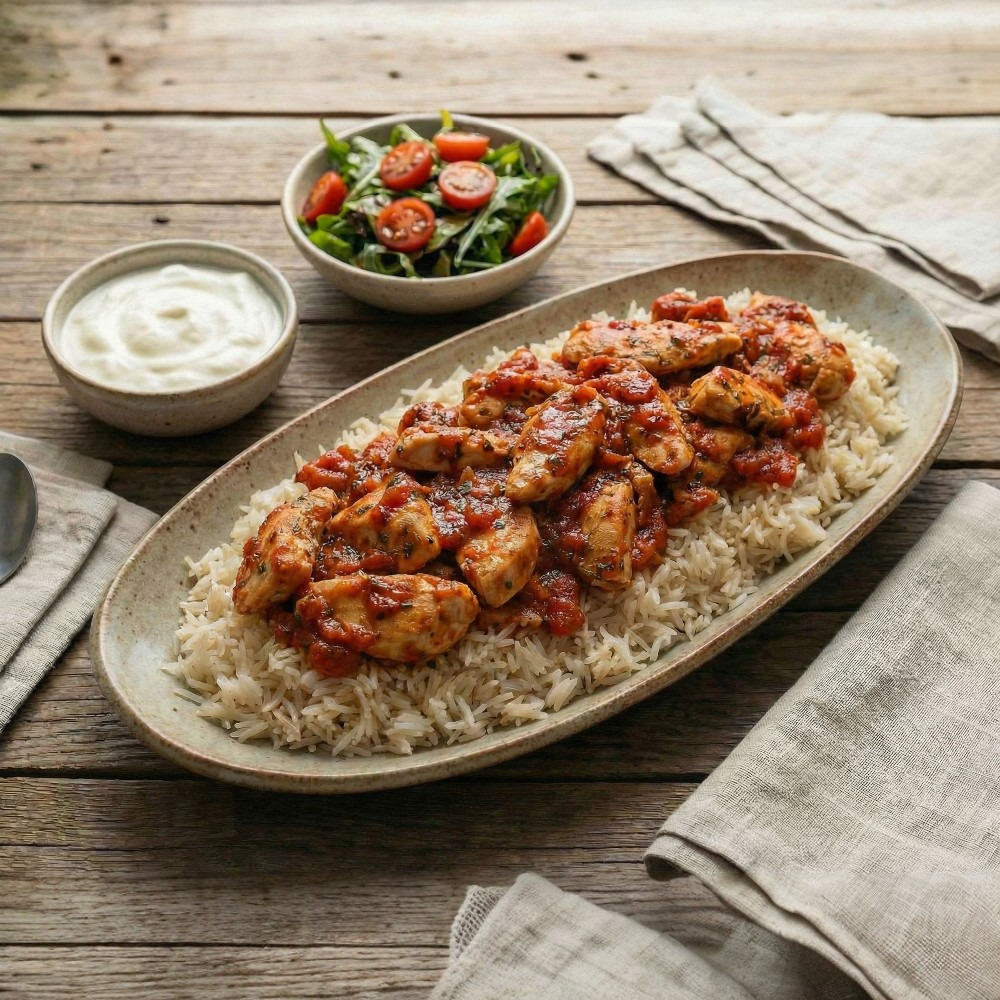 Domates Soslu Tavuklu Sporcu Pilavı