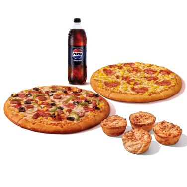 2 Adet Orta Boy Pizza + Helva Puffs 4'lü + İçecek (1 L.)