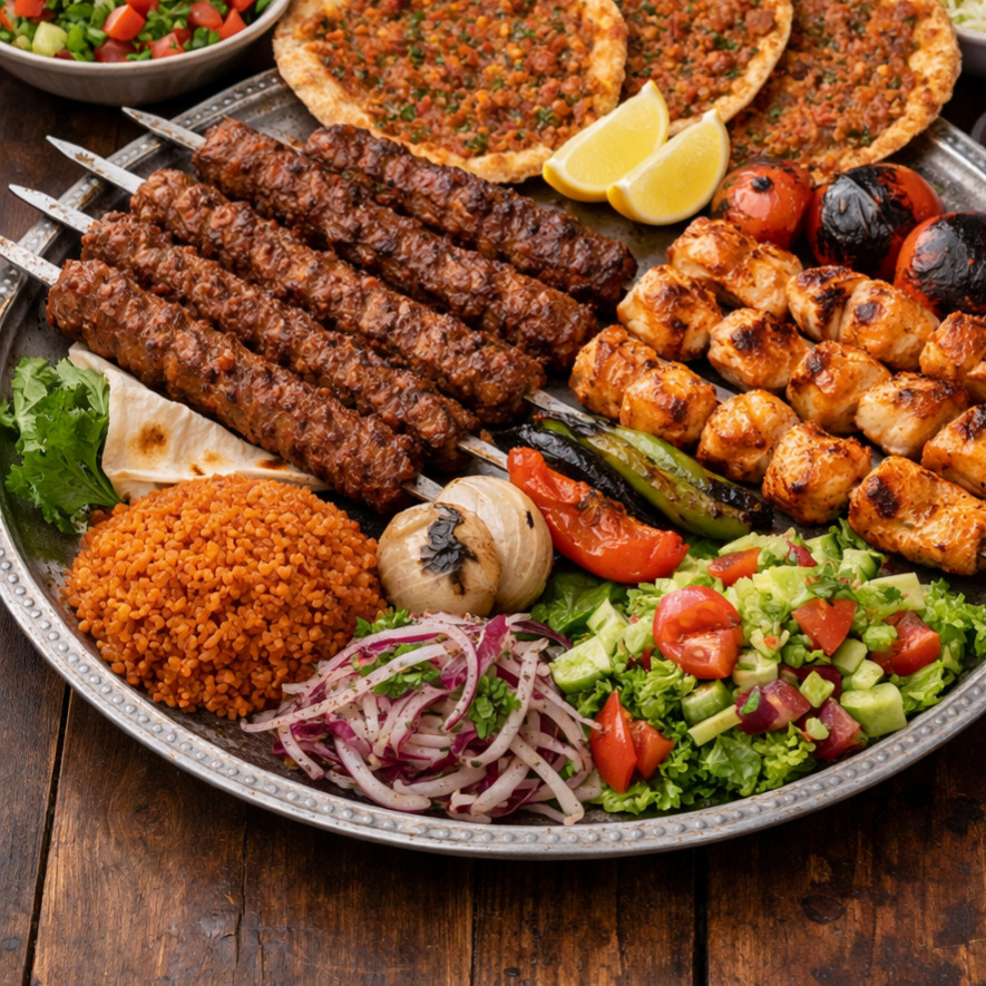 5 Şiş Adana+3 Şiş Tavuk+4 Lahmacun Kebap Ziyafeti