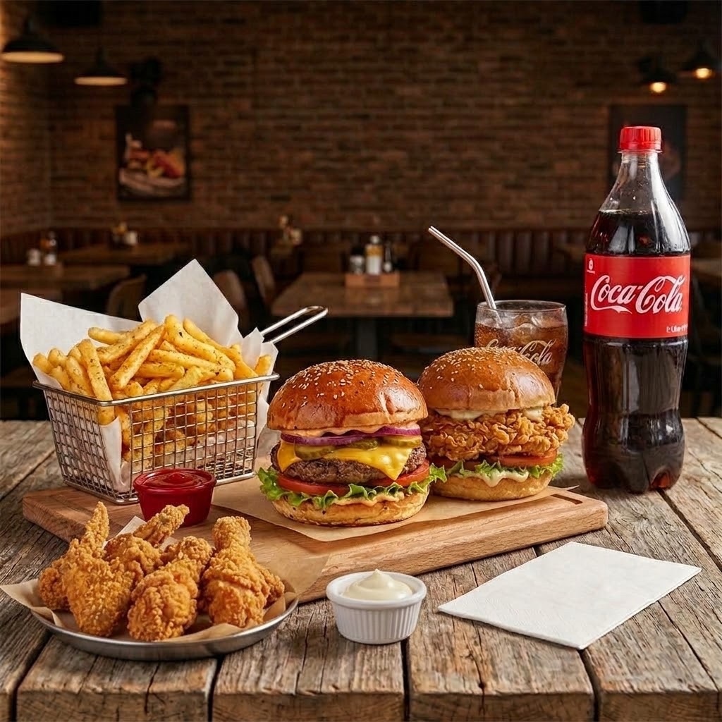 Beef Burger & Chicken Burger & Çıtır Tavuk Parçaları & Patates & İçecek