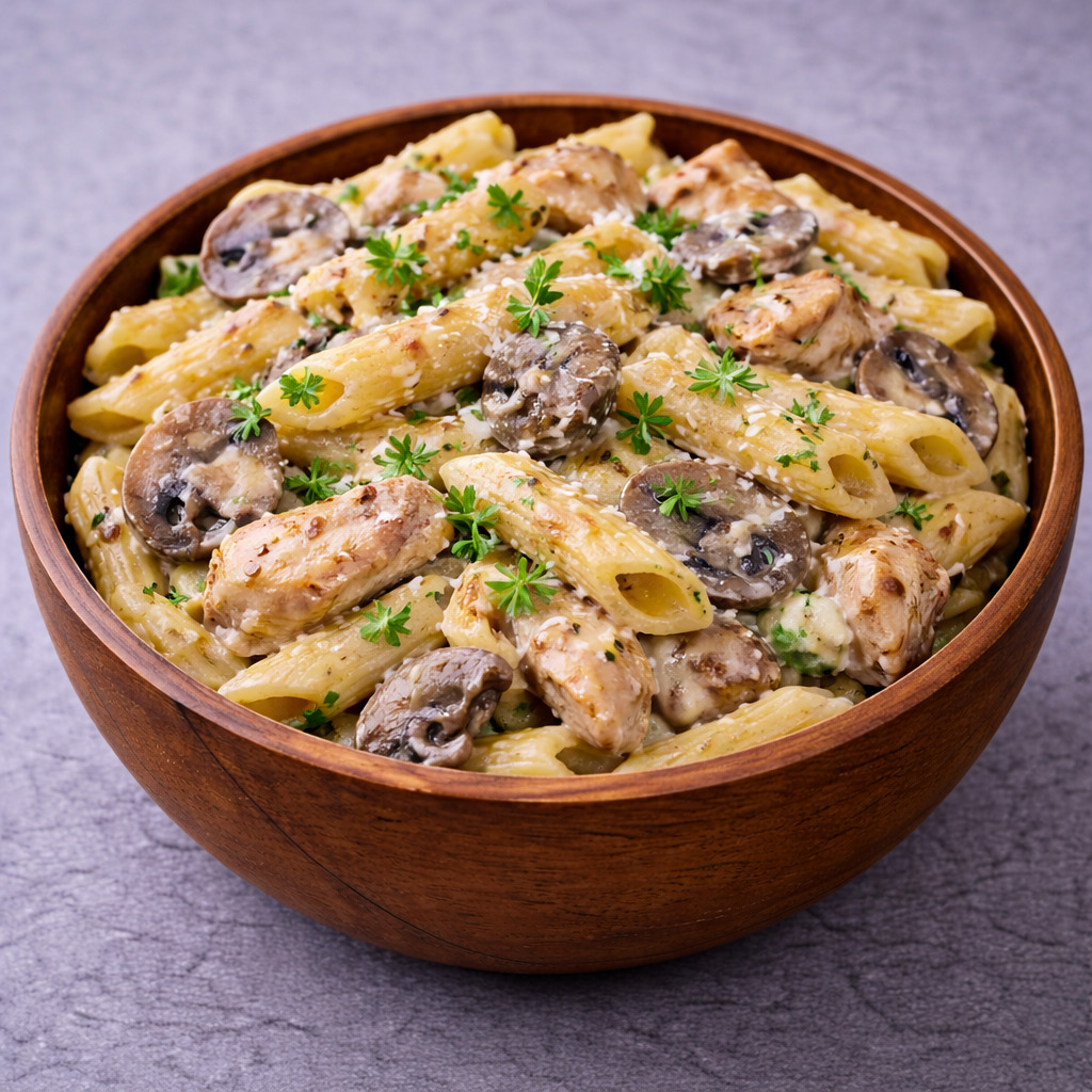 Kremalı Mantarlı Tavuklu Makarna
