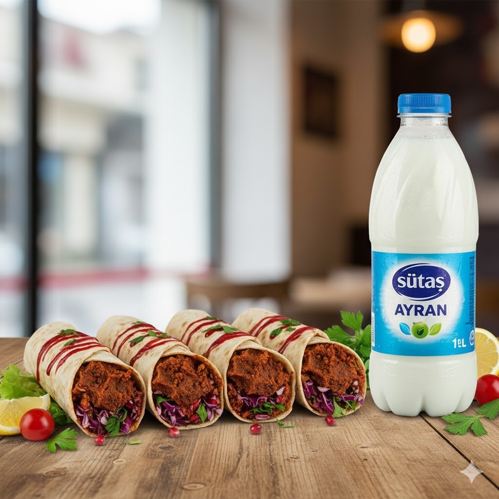 4 Adet Large Çiğ Köfte Dürüm(100+100+100+100gr)+1 Litre Ayran