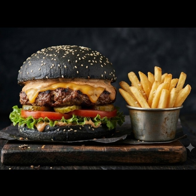Black Burger+Patates kızartması
