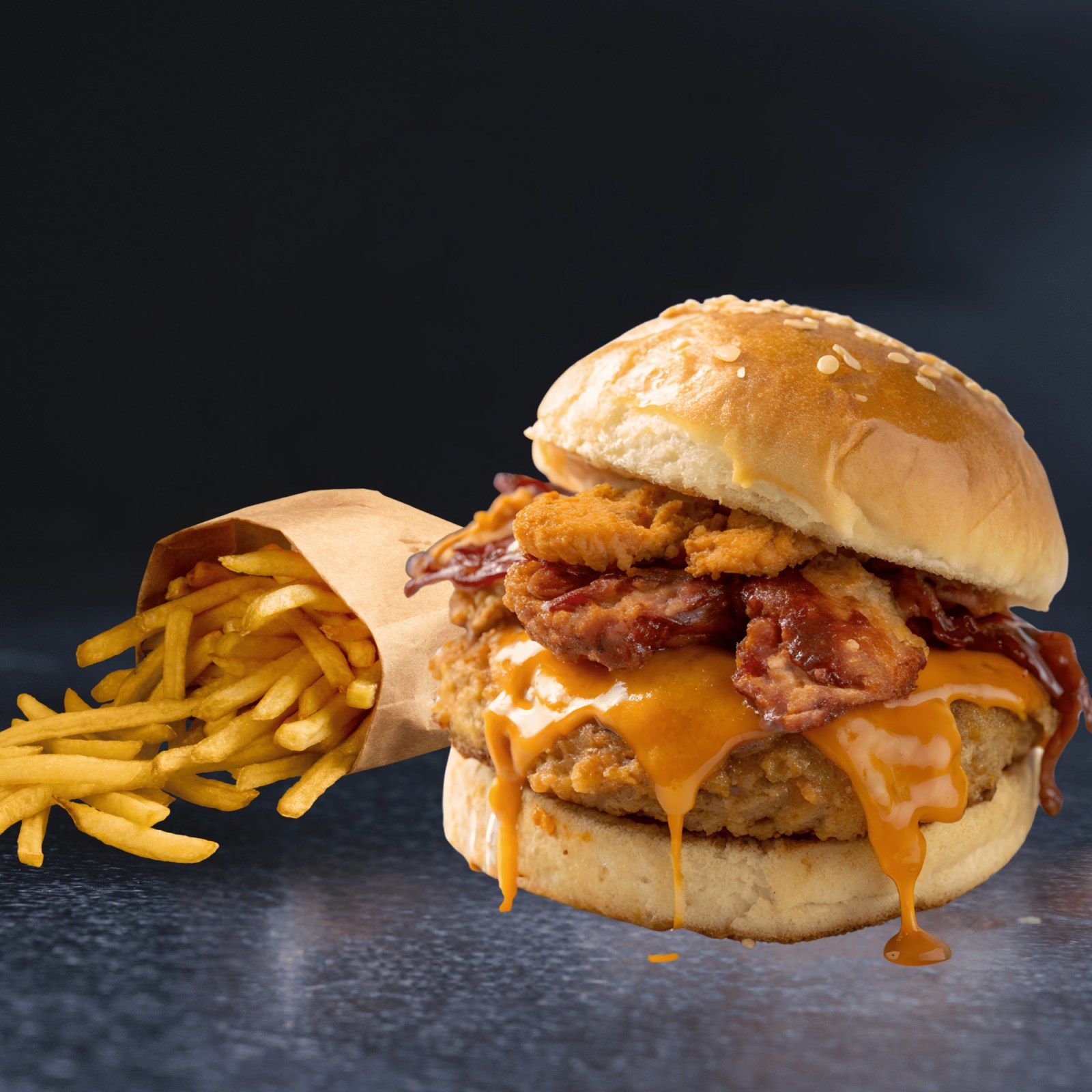 Akışkan Cheddarlı Çıtır Tavuk Burger