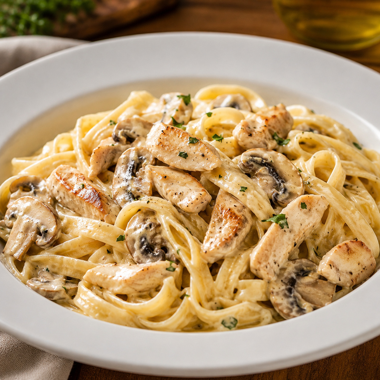 Mantarlı Tavuklu Fettuccine