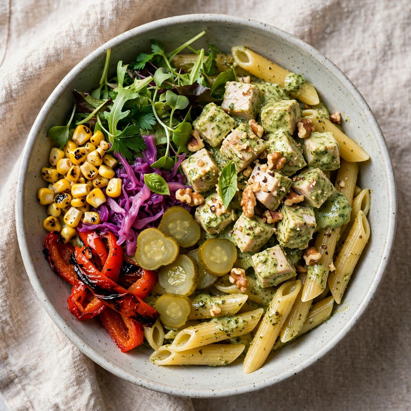 Pesto Kremalı İtalyan Penne Bowl
