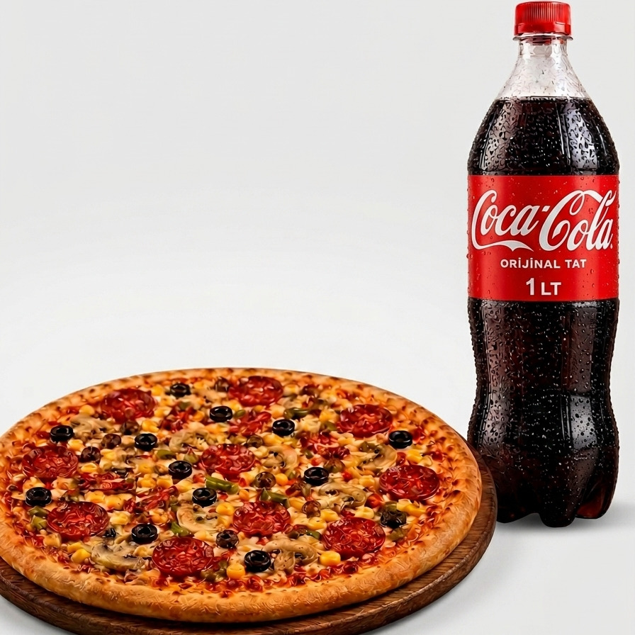 Büyük Boy Karışık Pizza & 1 Lt İçecek