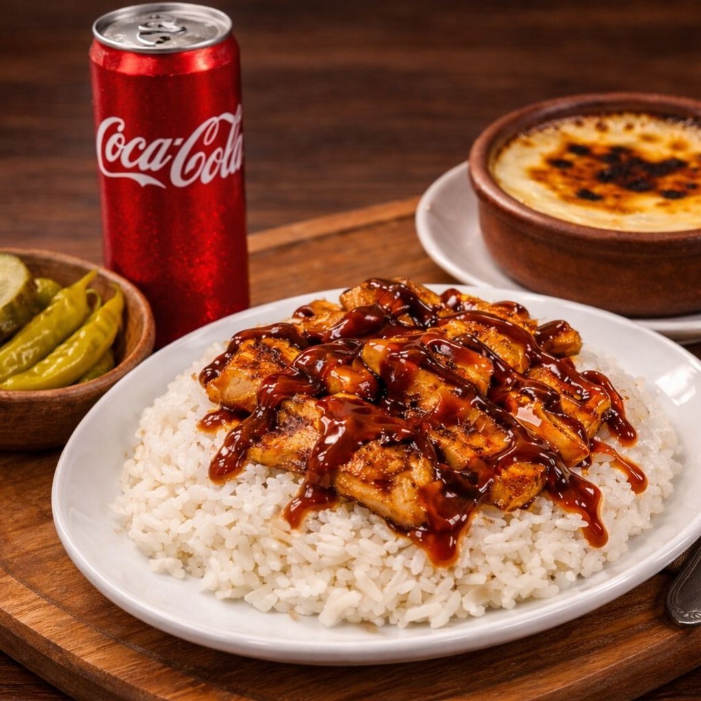 Pilav Üstü Barbekü Soslu Tavuk + Sütlaç + Kola