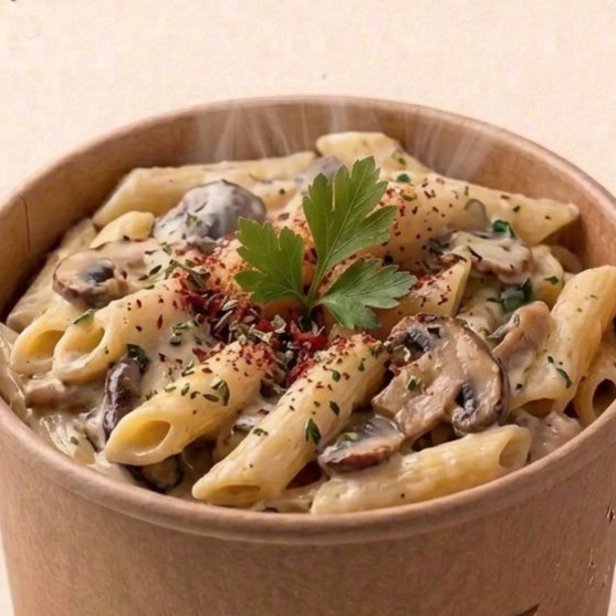 Kovada Kremalı Mantarlı Tavuklu Makarna
