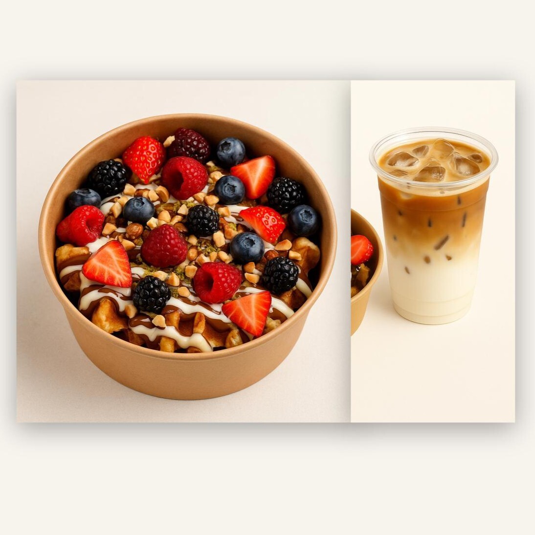 Kırmızı Tutku Bowl Waffle & Iced Latte