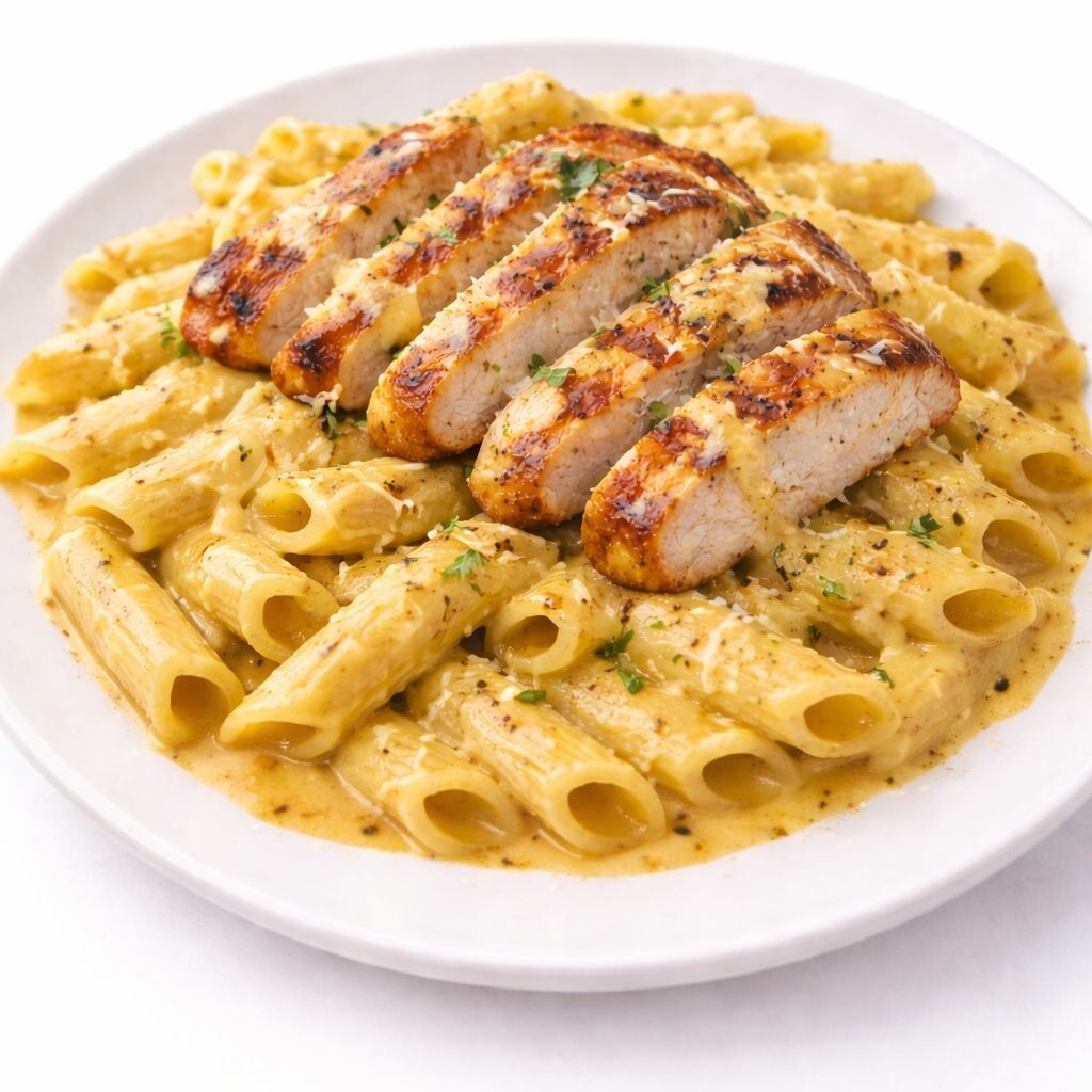 Izgara Tavuklu Köri Soslu Penne Alfredo