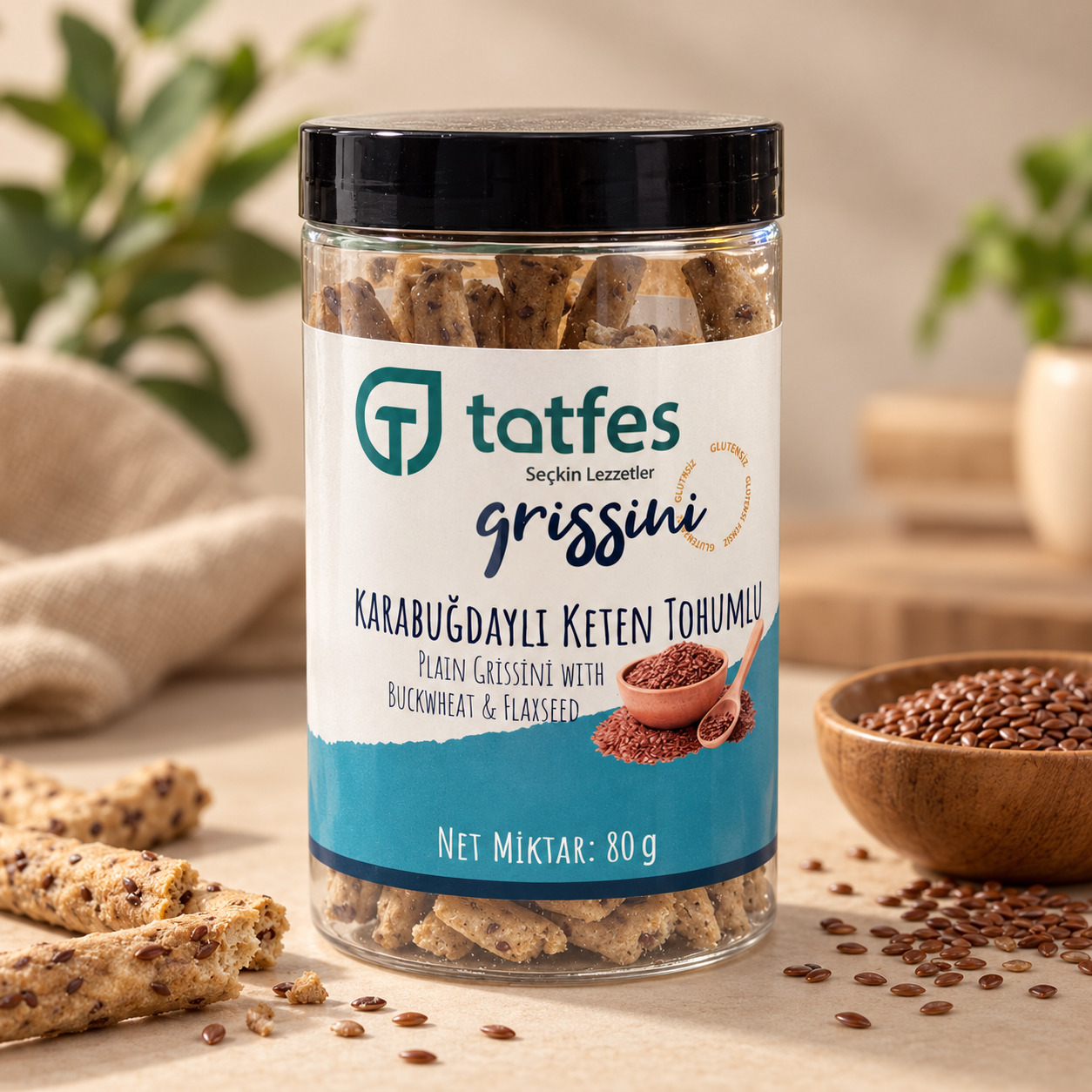 Tatfes Karabuğdaylı Keten Tohumlu Grissini - 80 gr.