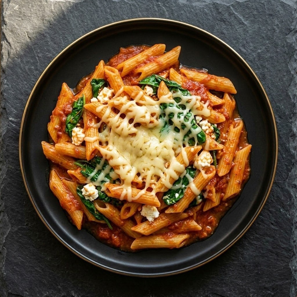 Ispanaklı Domatesli Beyaz Peynirli Penne