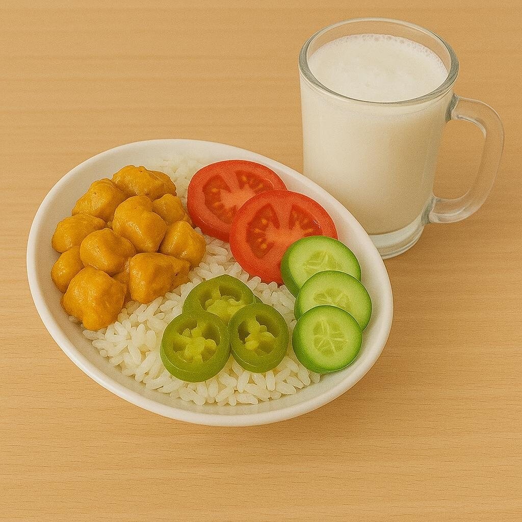 Köri Soslu Tavuk-Domates Salatalık-Jalapeno Turşulu Pilav