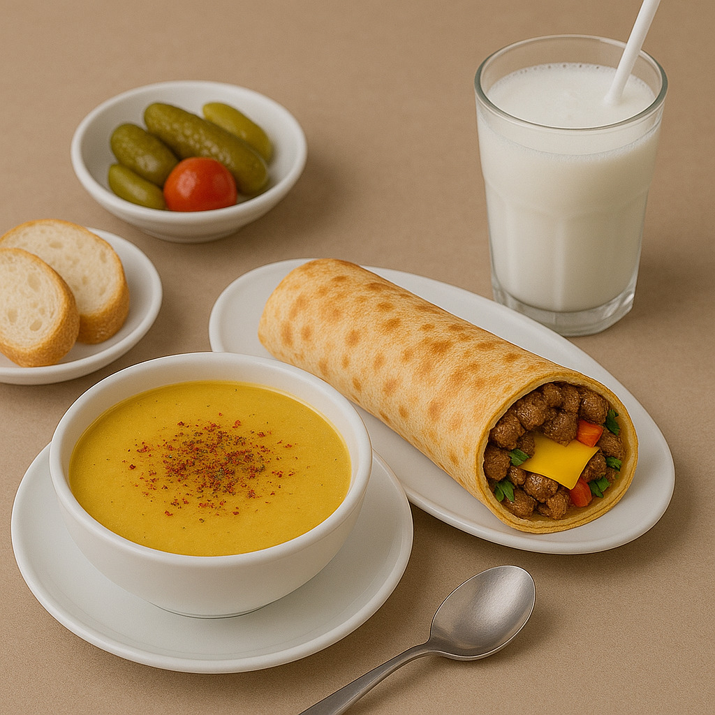 Cheddarlı Et Tantuni Dürüm, Çorba ve Ayran Menü