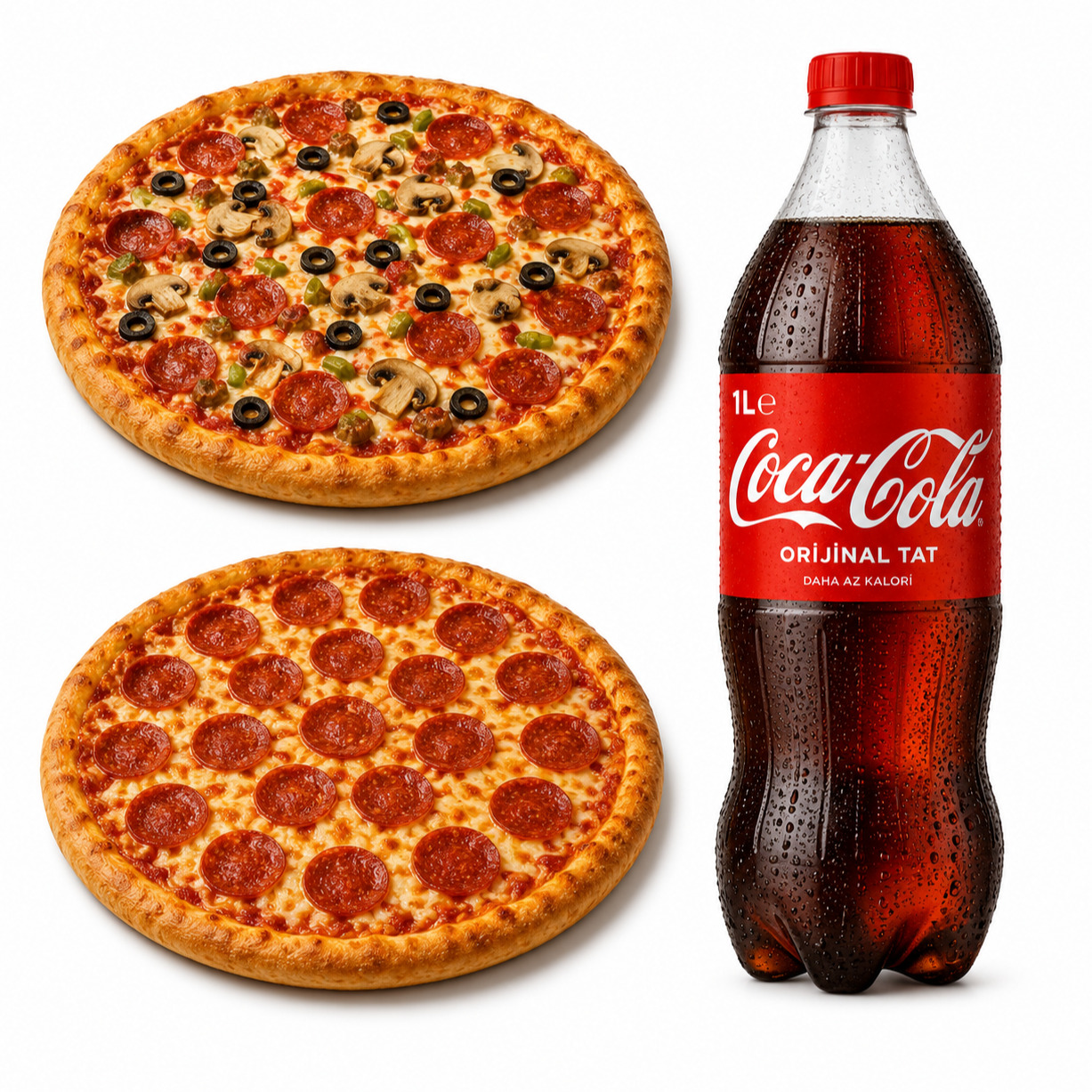 2 Orta Boy Pizza + 1 L Kola